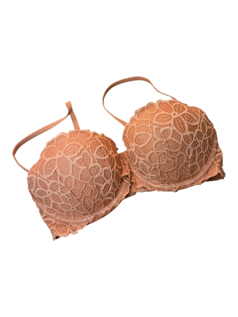Victoria's Secret Pink Date Push-Up Bra All over Floral Lace Soft Peach Size 32D